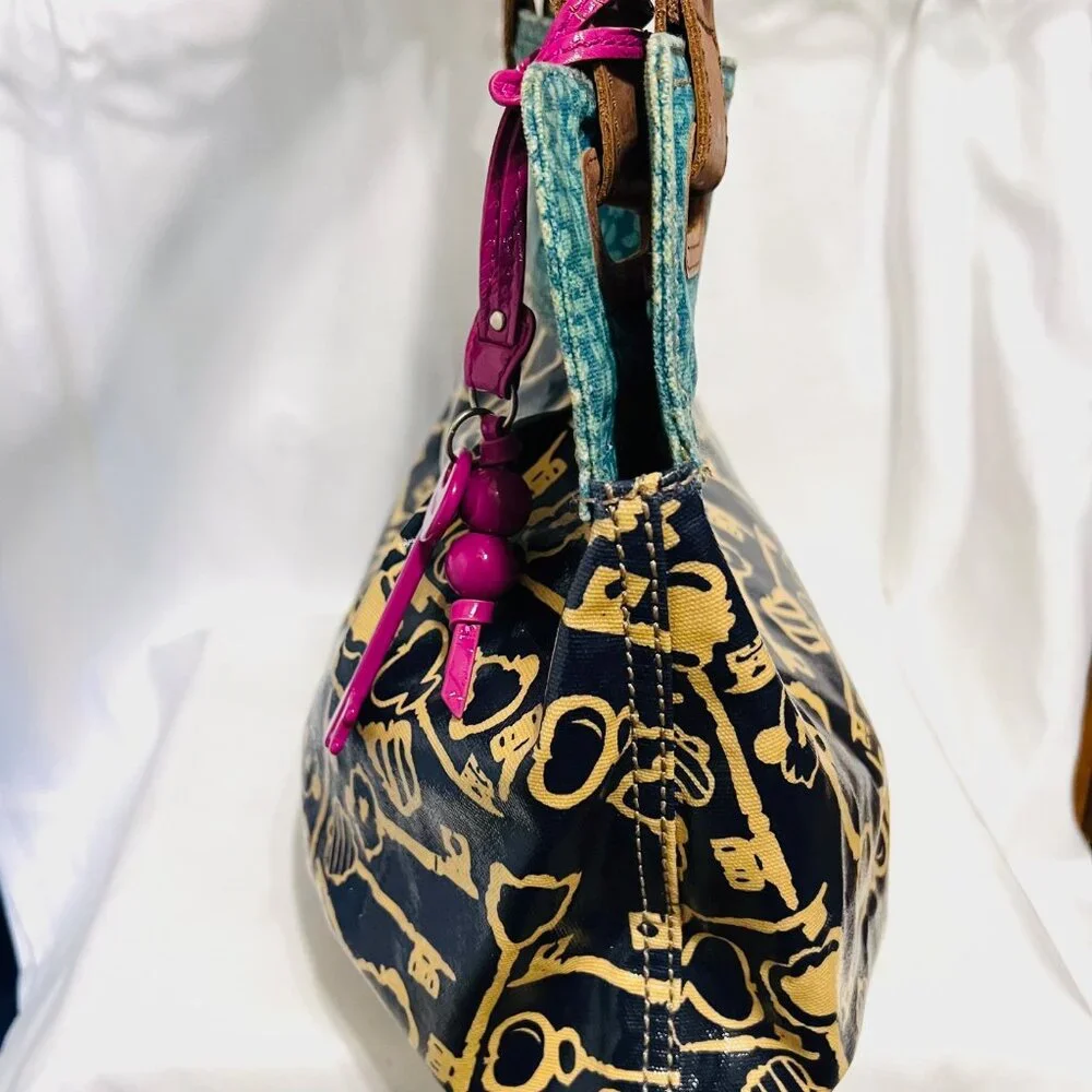Fossil Key-Per Shoulder/Tote Purse-Teal/Navy Shopper-14